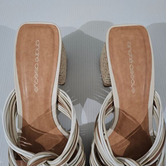 Andre Assous Kelsie Sandal Womens 9 Cream Tan Leather Jute Twist Slide Mule - Picture 9 of 14